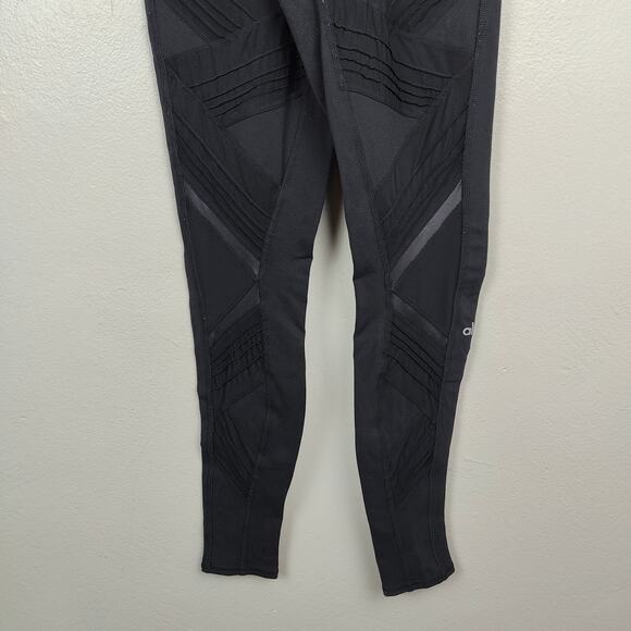 Alo Yoga Radiance Leggings Womens Small Black Eyelet Patterned Cut-Out Moto - Picture 3 of 8